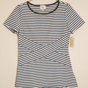 NWT ECI Striped Womens Blouse Sz M Blue/Black/Whit